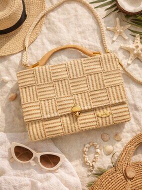 Vintage Gabriella Made in Italy Woven Box Handbag Wood Handle